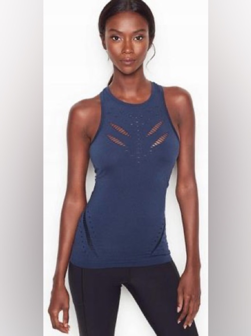 🌸 Victoria Sport Navy Laser Cut Racerback Performance Tank Top - Size Small